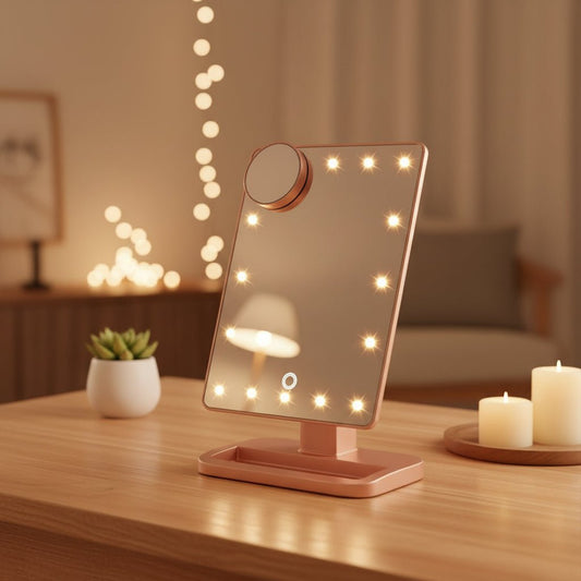 Espejo de Maquillaje LED con Bluetooth | 20 Luces y Aumento 10X - Lumyvita